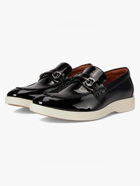 Stacy Adams Slayton Black Patent Leather Loafers with White Soles MocToe Slip on